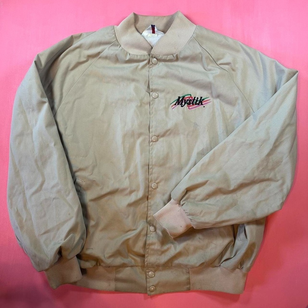 Vintage 90s mystik racing work jacket tan embroidered mystik logo bomber jacket